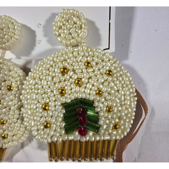 Simply Southern Beaded Holiday snow Globe Earrings Gold Accents Gift Pouch tree - Picture 2 of 4